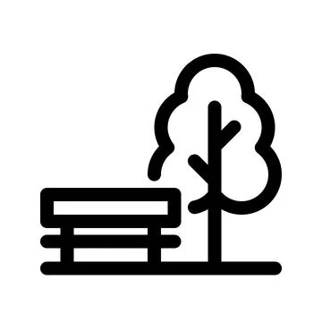 Park line icon. Tree and bench outline sign Illustrazione stock