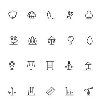 Park Line Vector Icons Set Stock Illustration