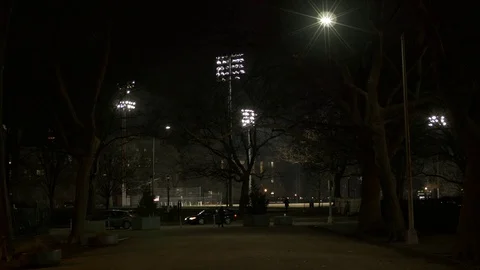 Park at Night with Traffic Stock Footage 76575557