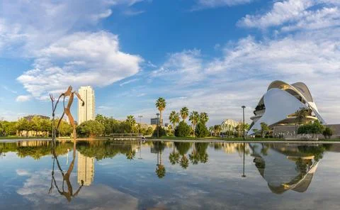 Park in the old dry riverbed, River Turia gardens, Valencia, Spain Stock Photos