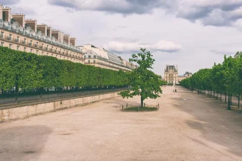 Park in Paris overlooking the Louvre in spring Stock Photos