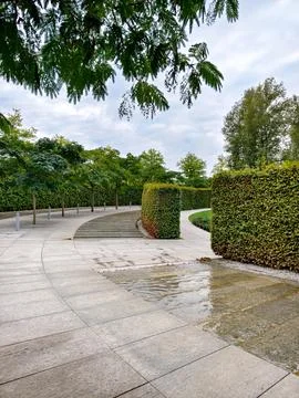 A park path in the form of steps with water running along them. Stock Photos
