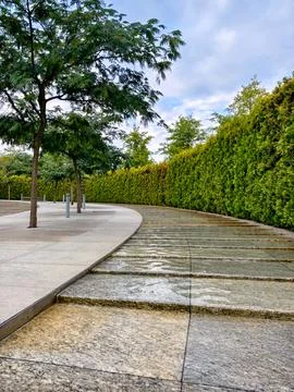 A park path in the form of steps with water running along them. Stock Photos