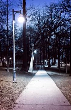 Park path at night Stock Photos