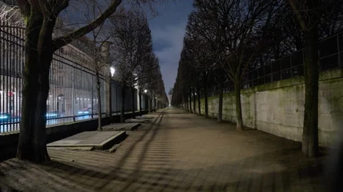 Park pathway at night wide, Paris France, Europe Stock Footage 332209255