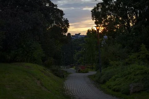 Park Pathway at Sunset Stock Photos