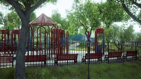 Park playground for game empty and closed for Coronavirus or Covid19 Ilustração Stock