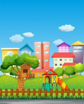 Park with playground in the neighborhood Ilustración de archivo