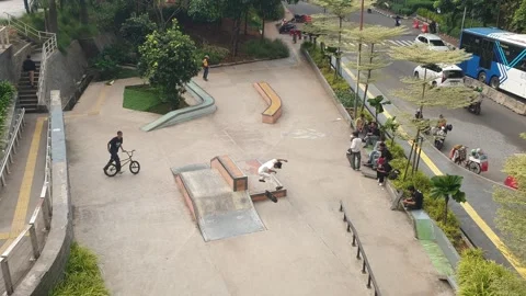 A park for practicing cyclists and skateboarders, Jakarta, Indonesia Stock-Footage 244125053