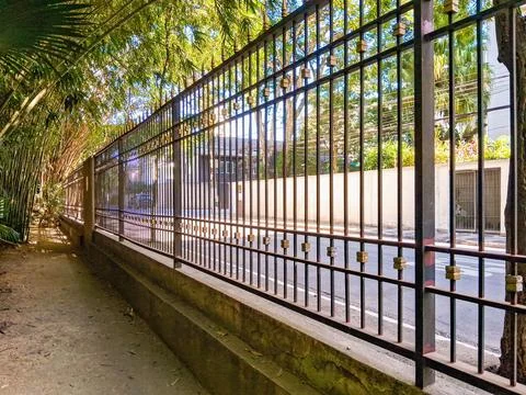 Park railing with perspective view. Stock Photos