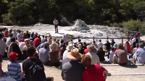 Park Ranger explaining a geyser Stock Footage 2382922