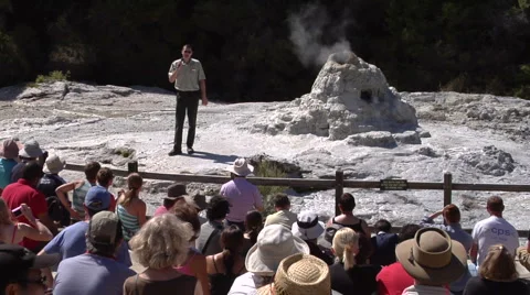 Park Ranger explaining geysers Stock Footage 2383025