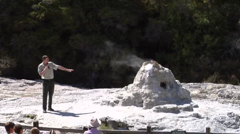 Park Ranger talking  about soaped geyser Stock Footage 2525205