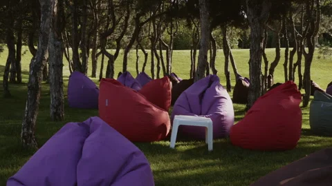 Park recreation area with soft seating in the shade of trees Video stock 344755085