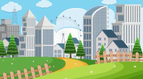 Park scene with buildings Ilustración de archivo