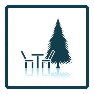 Park seat and pine tree icon Stock Illustration