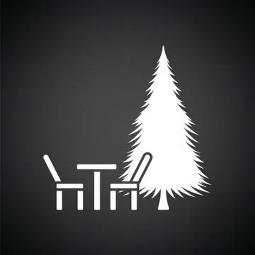 Park seat and pine tree icon Stock Illustration