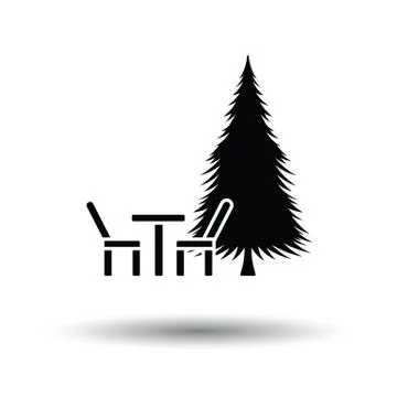 Park seat and pine tree icon Stock Illustration