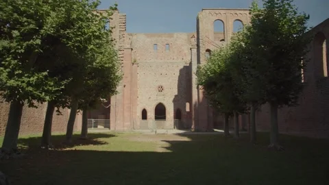 Park Showcasing Ancient Monastery Ruin Stock Footage 166144465