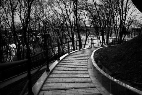 A Park Staircase in Early Spring Stock Photos