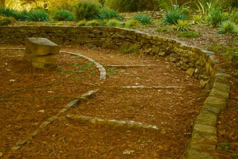 Park stone walled path Stock Photos