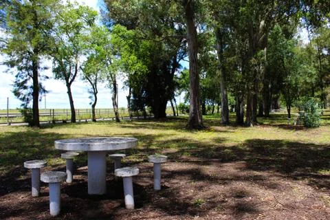 Park. A table in the park. Stock Photos