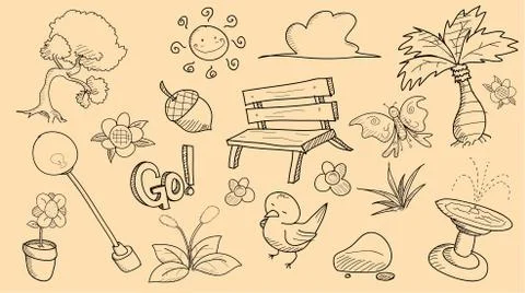 Park Theme Doodle Set Stock Illustration