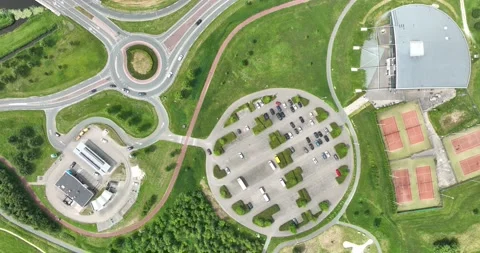 Park top down urban style parking symmetrical landscape. Road infrastructure Stock Footage 201539173