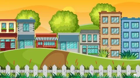 Park in town scene Ilustración de archivo
