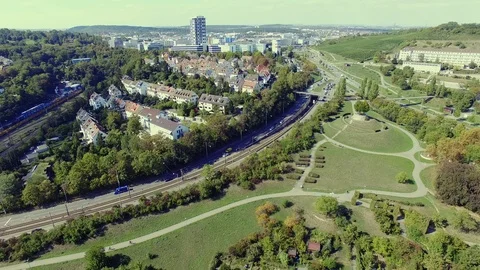 Park with traffic from above Video stock 97894644