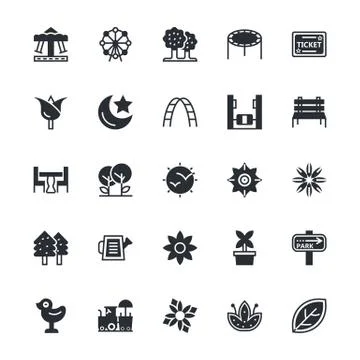 Park, Trees Icons Set Stock Illustration