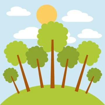 Park trees sun and cloud sky day landscape Ilustração Stock
