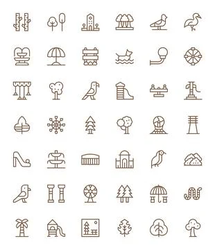 Park Ultimate Vector Package with 42 64x64 Regular Line Pixel Aligned Icons Stock Illustration