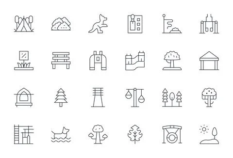 Park Vector Icon Collection with 24 256x256 Thin Line Designs Ilustración de archivo