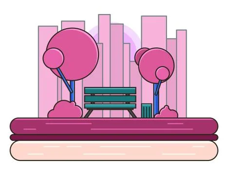 Park. Vector Nature Landscape. Empty Urban Garden. Stock Illustration