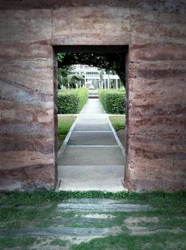 Park view through a rock window Stock-Fotos