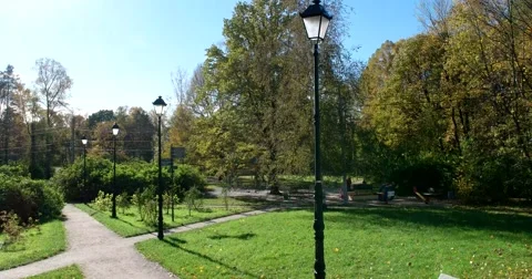 Park walkway with lights Stock Footage 68416272