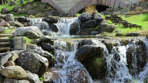Park waterfall. Calming background. Stock Footage 213631318