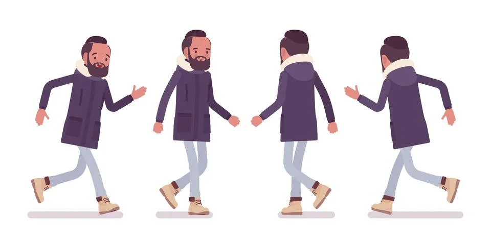 Parka man running Stock Illustration