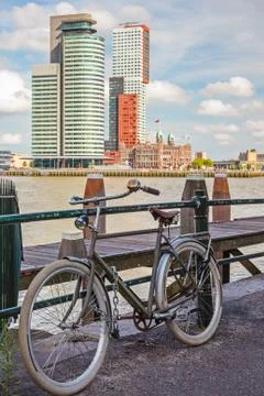 Parked bicycle in rotterdam Stock Photos