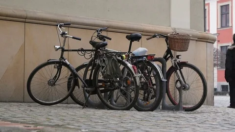 Parked bicycles Video stock 73595177