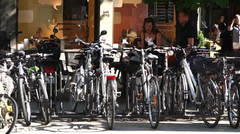 Parked bicycles in munich Stock Footage 32712958