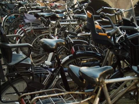Parked bicycles Stock Photos