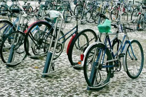 Parked bicycles Stock Photos