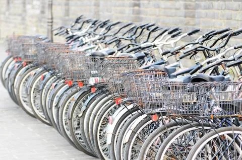 Parked bikes Stock Photos