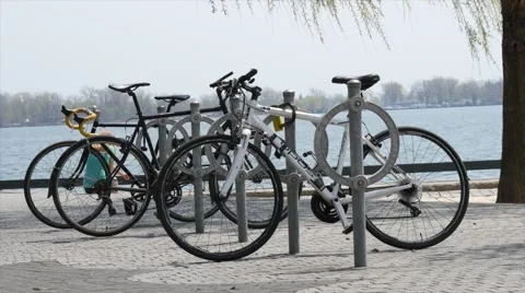 Parked Bikes with Water in Background Stock Footage 50369717