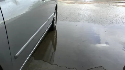 Parked Car Rain Reflections Stock Footage