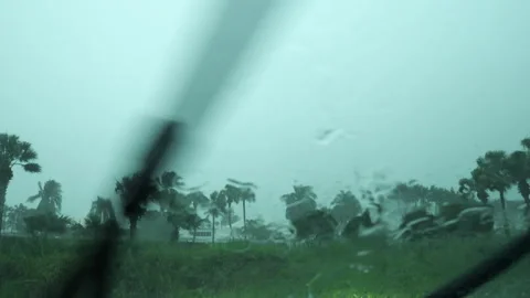 Parked in Field Rain Lightning Stock Footage 313361208
