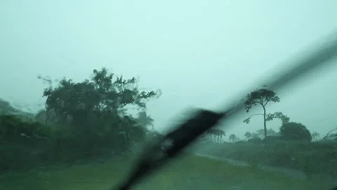 Parked in Field Rain Lightning Stock Footage 313361290