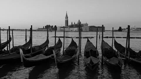 Parked gondolas on Piazza San Marco and The Doge's Palace embankment with the be Stock Footage 66482014